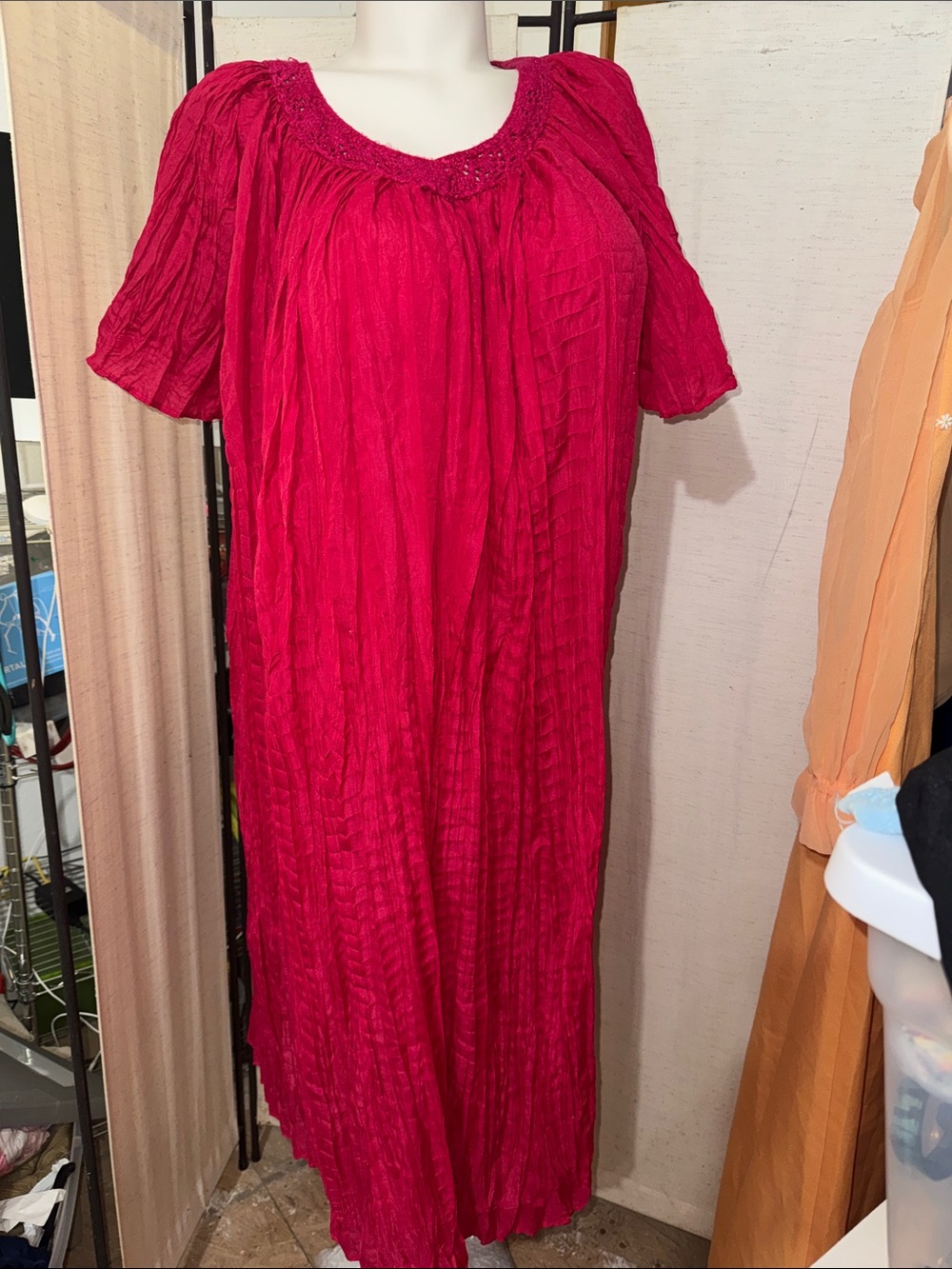 Vintage Brooks Hot Pink Thin Gauze Cotton Patio Dress One Size